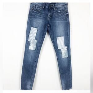 Grey wire New York patchwork skinny jeans